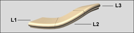 kályhacsempe - Lépcsős 1 hajlított köríves párkány R573 - 225×225×73 mm